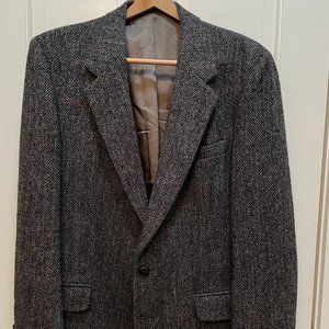 Vintage 70s Wool Harris Tweed Blazer Sport Coat Mens Gray Herringbone - Size 42R